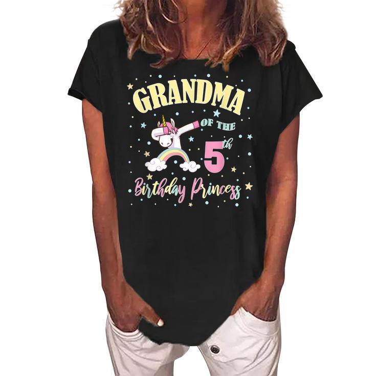 Grandma Of The 5Th Birthday Princess Unicorn 5 Years Old Women's Loosen Crew Neck Short Sleeve T-Shirt
