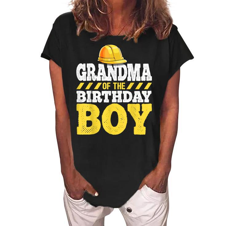 Grandma Of The Birthday Boy Construction Birthday Party Women's Loosen Crew Neck Short Sleeve T-Shirt