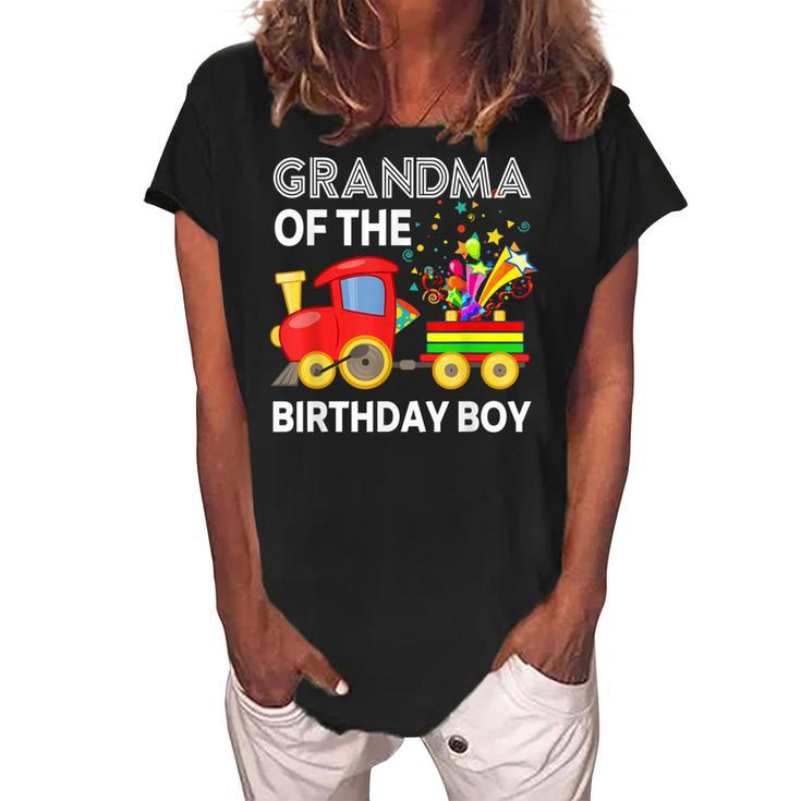 Grandma Of The Birthday Boy Train Birthday Party Toddler Boy Women's Loosen Crew Neck Short Sleeve T-Shirt