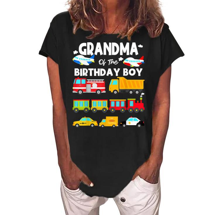 Grandma Of The Birthday Boy Transportation Birthday Train Women's Loosen Crew Neck Short Sleeve T-Shirt