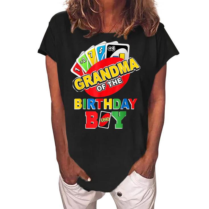Grandma Of The Birthday Boy Uno Mommy Mama 1St Bday Women's Loosen Crew Neck Short Sleeve T-Shirt