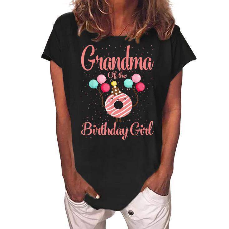 Grandma Of The Birthday Girl Donut Women's Loosen Crew Neck Short Sleeve T-Shirt