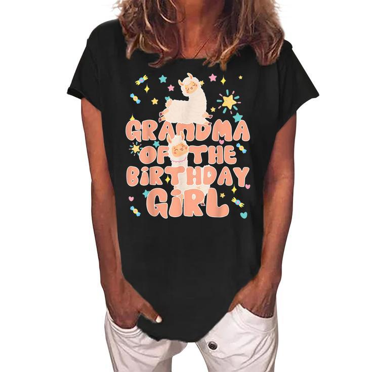 Grandma Of The Birthday Girl Llama Matching Family Women's Loosen Crew Neck Short Sleeve T-Shirt