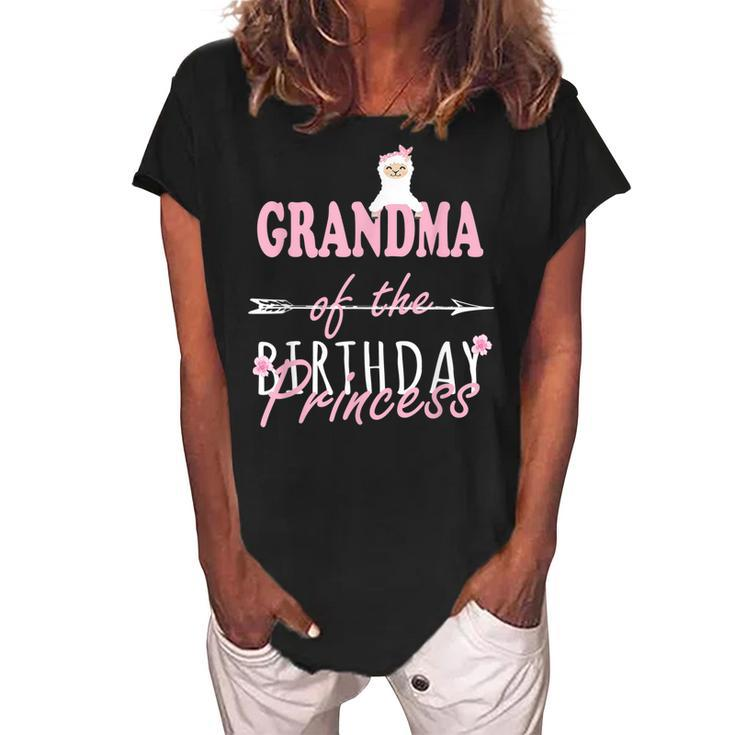 Grandma Of The Birthday Princess Llamazing Girl Llama Party Women's Loosen Crew Neck Short Sleeve T-Shirt