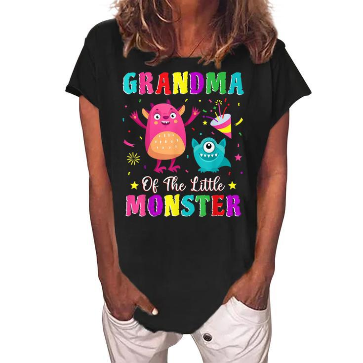 Grandma Of The Little Monster Family Matching Birthday Women's Loosen Crew Neck Short Sleeve T-Shirt