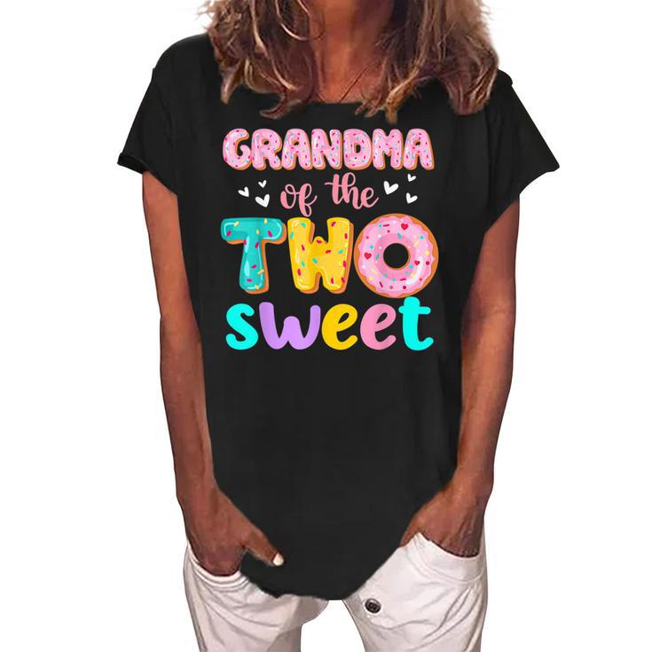 Grandma Of The Two Sweet Donut Birthday Family Theme Girl Women's Loosen Crew Neck Short Sleeve T-Shirt