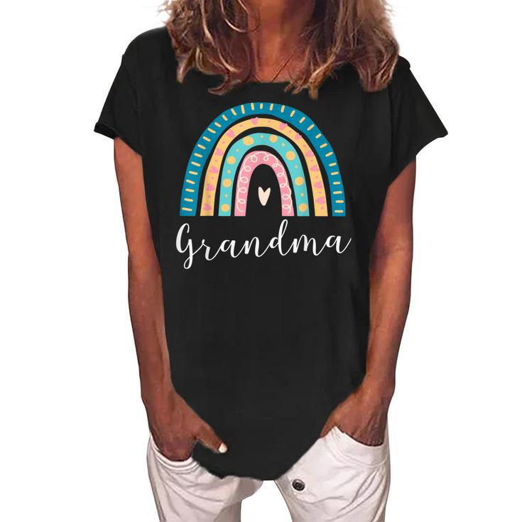 Grandma Rainbow Gifts Family Matching Birthday Women's Loosen Crew Neck Short Sleeve T-Shirt