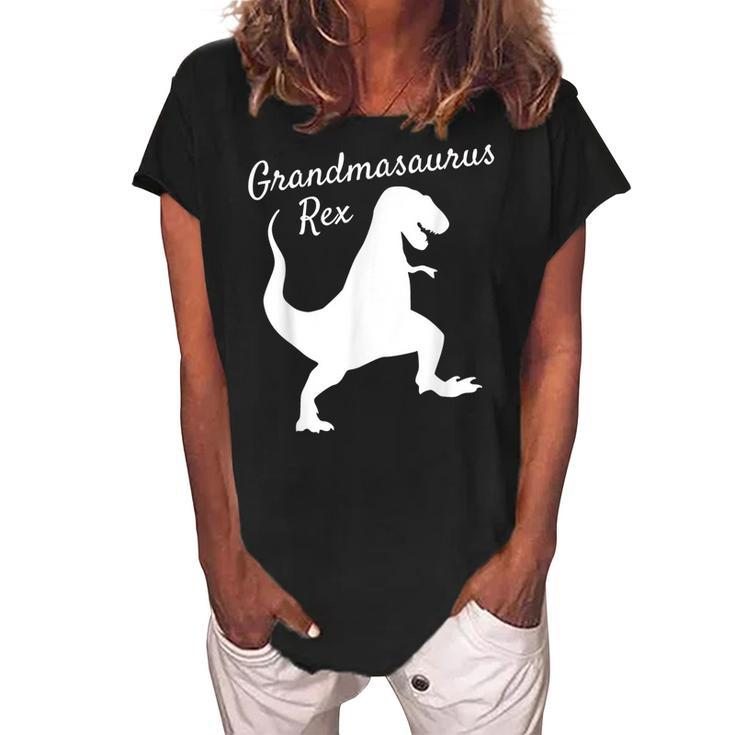 Grandma Saurus Rex Family Dinosaur Christmas Pajamas Women's Loosen Crew Neck Short Sleeve T-Shirt