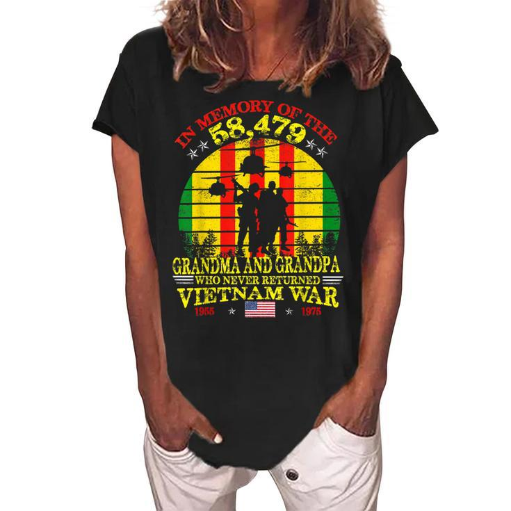 Grandpa And Grandma Vietnam Veteran Memory The War Vietnam Women's Loosen Crew Neck Short Sleeve T-Shirt