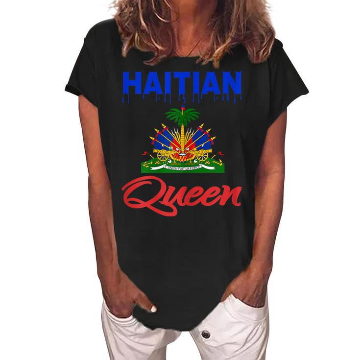 Haitian Queen Dripping Women Perfect Haiti Crown Flag Gift Gift For Womens Women's Loosen Crew Neck Short Sleeve T-Shirt
