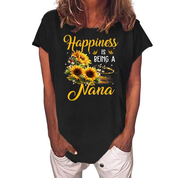 Happiness Is Being A Nana  Sunflower Lovers Mom Grandma Women's Loosen Crew Neck Short Sleeve T-Shirt