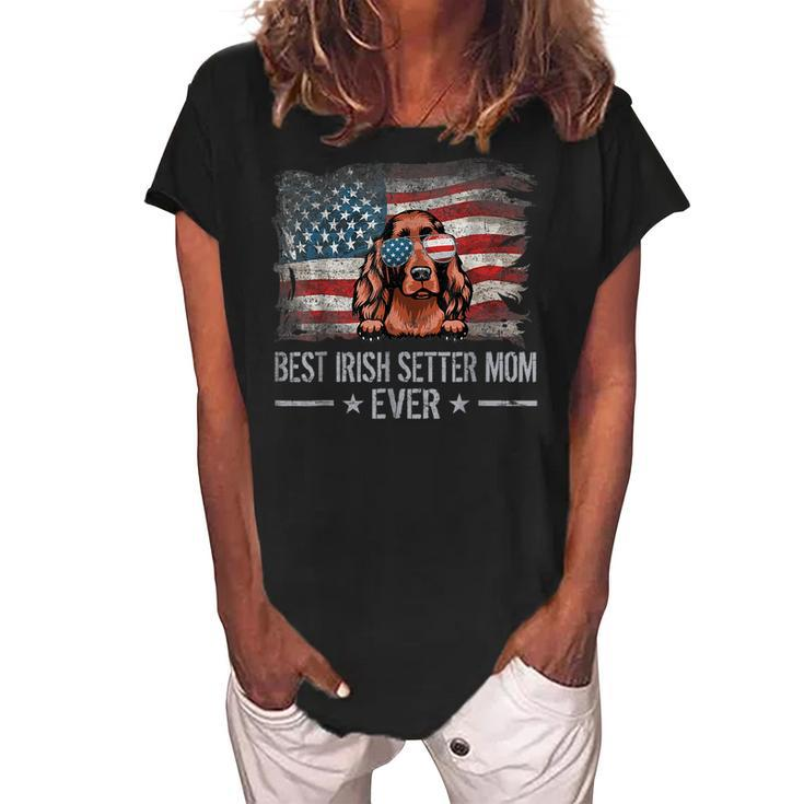 Irish Setter Best Dog Mom Ever Retro Usa American Flag Women's Loosen Crew Neck Short Sleeve T-Shirt