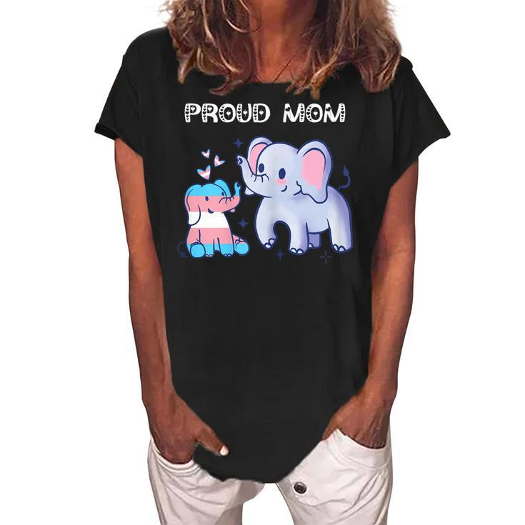 Lgbtq Cute Elephants Proud Mom Transgender Trans Pride Gift For Womens Women's Loosen Crew Neck Short Sleeve T-Shirt