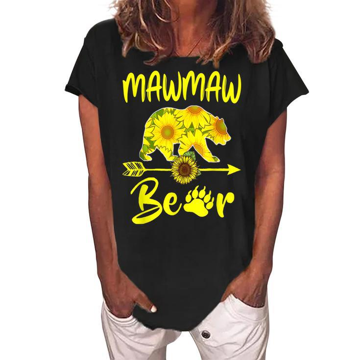Mawmaw Bear Sunflower Gifts Funny Mothers Day Mom Grandma Women's Loosen Crew Neck Short Sleeve T-Shirt