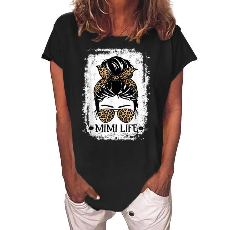 Mimi Life Women Messy Bun Leopard Decor Grandma Women's Loosen Crew Neck Short Sleeve T-Shirt