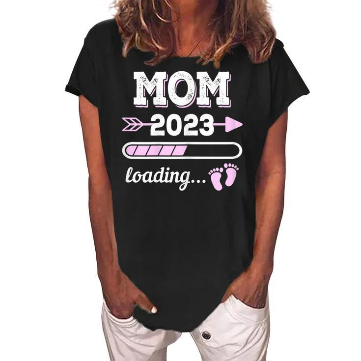 Mom 2023 Expectant Mother 2023 Pregnancy Announcement Gift For Womens Women's Loosen Crew Neck Short Sleeve T-Shirt