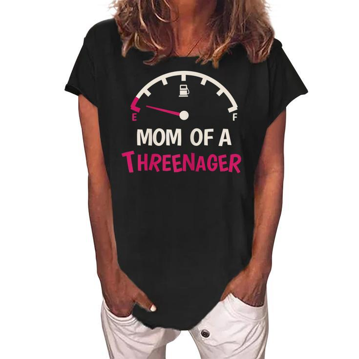 Mom Of A Threenager 3Rd Birthday Kid Princess Crown Gift For Womens Women's Loosen Crew Neck Short Sleeve T-Shirt