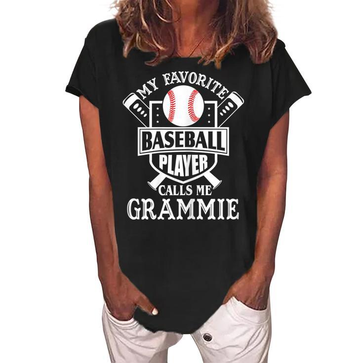 My Favorite Baseball Player Calls Me Grammie Outfit Baseball Gift For Womens Women's Loosen Crew Neck Short Sleeve T-Shirt