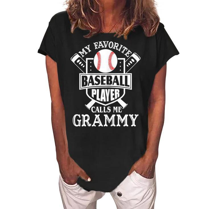 My Favorite Baseball Player Calls Me Grammy Outfit Baseball Gift For Womens Women's Loosen Crew Neck Short Sleeve T-Shirt