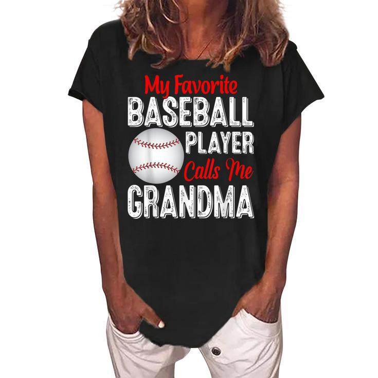 My Favorite Baseball Player Calls Me Grandma Retro Softball Women's Loosen Crew Neck Short Sleeve T-Shirt