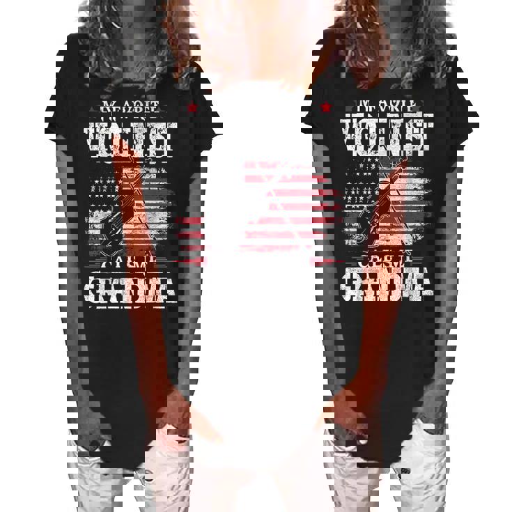 My Favorite Violinist Calls Me Grandma Usa Flag Mother Gift Women's Loosen Crew Neck Short Sleeve T-Shirt