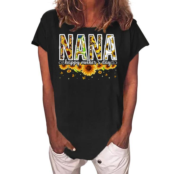 Nana Grandma Happy Mothers Day Mama Sunflower Mommy Women's Loosen Crew Neck Short Sleeve T-Shirt