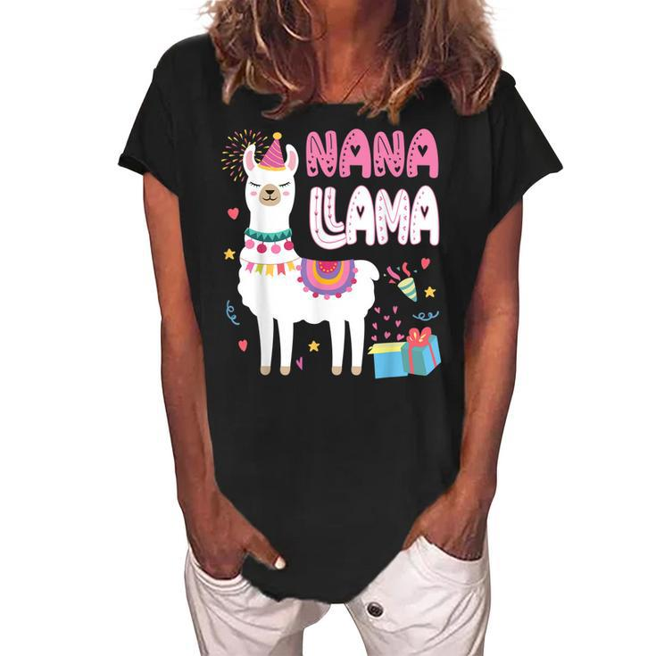 Nana Llama Grandma Of A Birthday Boy Girl Llama Birthday Women's Loosen Crew Neck Short Sleeve T-Shirt