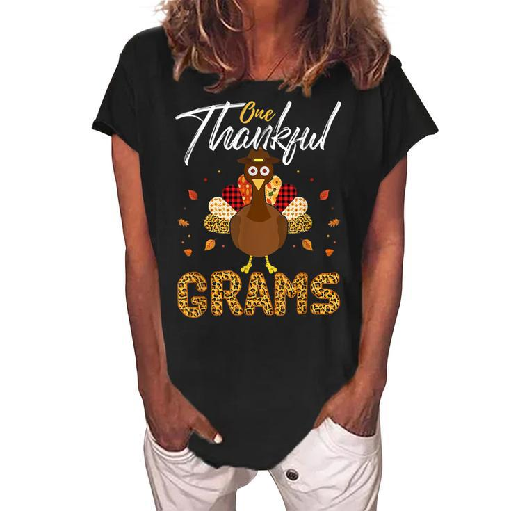 One Thankful Grams Grandma Turkey Thanksgiving Family Gift Women's Loosen Crew Neck Short Sleeve T-Shirt