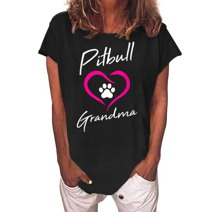 Pitbull Grandma Love Dog Paw Print Cool Animal Lover Gifts Women's Loosen Crew Neck Short Sleeve T-Shirt