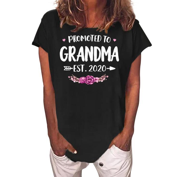 Promoted To Grandma Est 2020 New Mom Gift First Grandma Women's Loosen Crew Neck Short Sleeve T-Shirt