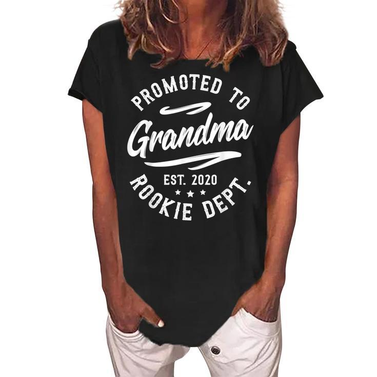 Promoted To Grandma Est 2020 Rookie Dept Mom Surprise Gift Women's Loosen Crew Neck Short Sleeve T-Shirt
