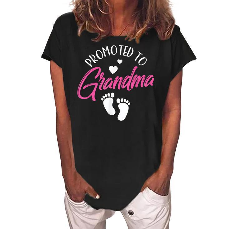 Promoted To Grandma First Time Grandparent Pregnant Cute Women's Loosen Crew Neck Short Sleeve T-Shirt