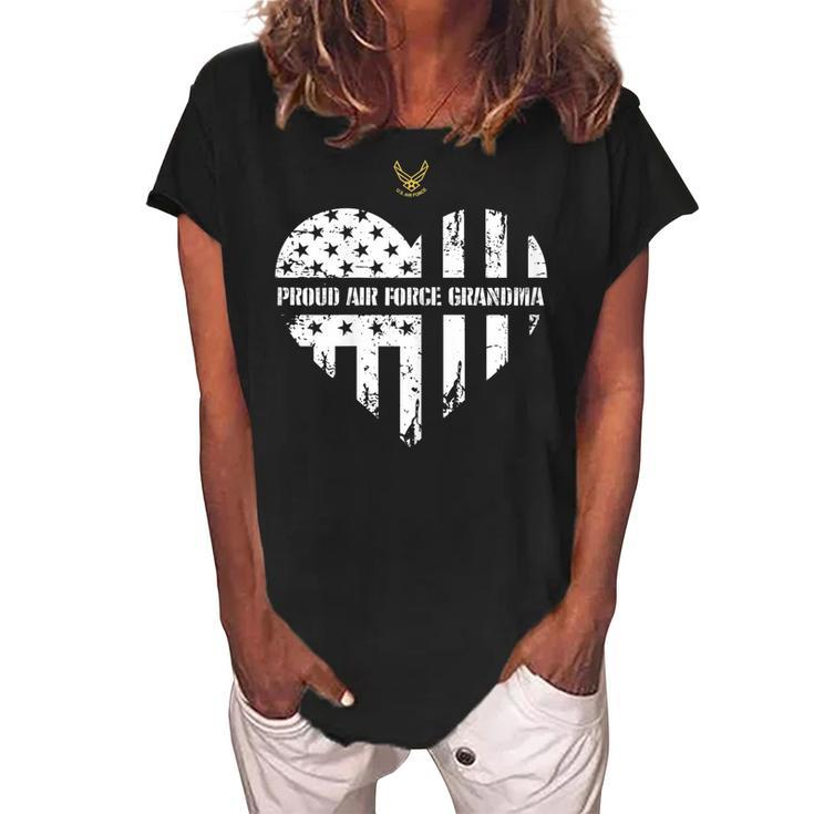 Proud Air Force Grandma American Flag Heart Veteran Gift Gift For Womens Women's Loosen Crew Neck Short Sleeve T-Shirt
