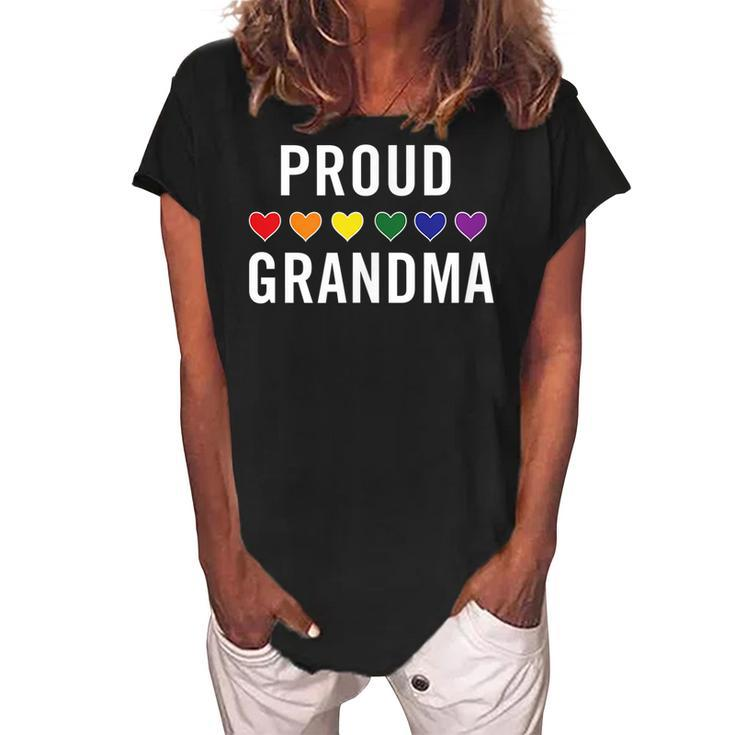 Proud Grandma Lgbtq Gay Pride Rainbow Grandparent Women's Loosen Crew Neck Short Sleeve T-Shirt