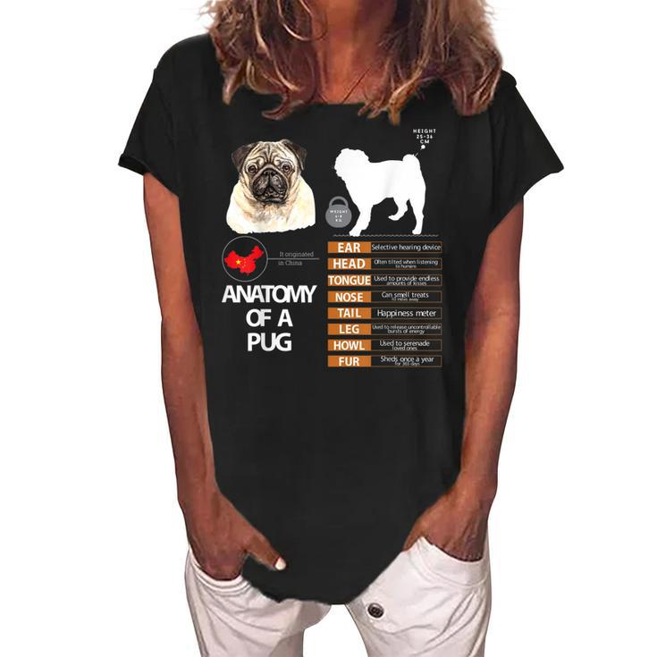 Pug Dog Anatomy Mom Grandma Dad Men Women Kids Gift Women's Loosen Crew Neck Short Sleeve T-Shirt