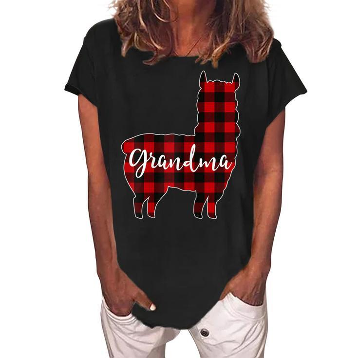 Red Plaid Grandma Llama Matching Pajama Family Buffalo Mimi Gift For Womens Women's Loosen Crew Neck Short Sleeve T-Shirt