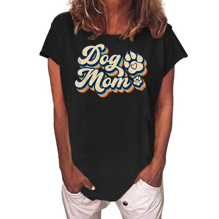 Retro Vintage Dog Mom Happy Mothers Day Best Mom Ever Mama Women's Loosen Crew Neck Short Sleeve T-Shirt