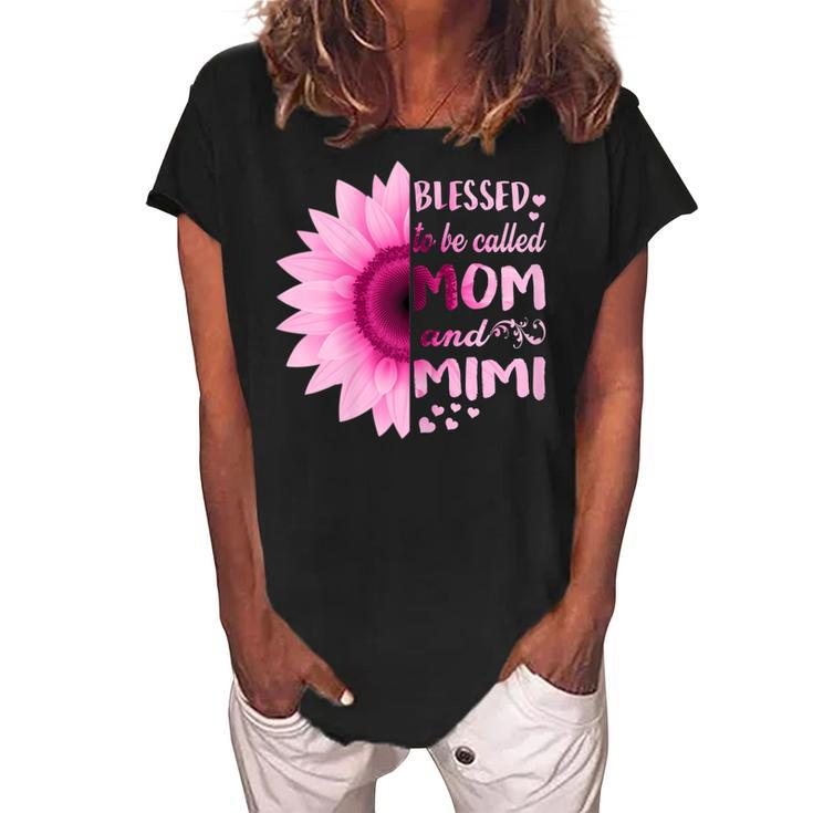 Sunflower Blessed To Be Called Mom And Mimi Gift For Womens Women's Loosen Crew Neck Short Sleeve T-Shirt