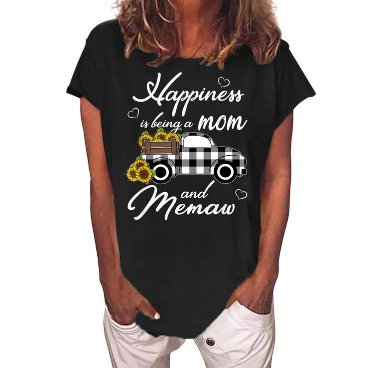 Sunflower Grandma  Happiness Is Being A Mom And Memaw Women's Loosen Crew Neck Short Sleeve T-Shirt