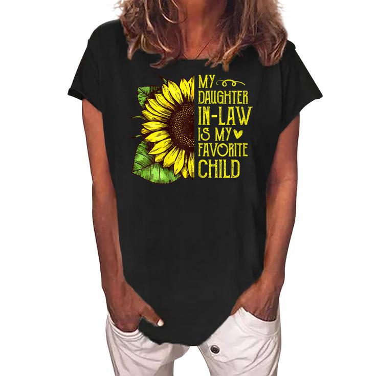 Sunflower My Daughterinlaw Is My Favorite Child Gift For Womens Women's Loosen Crew Neck Short Sleeve T-Shirt