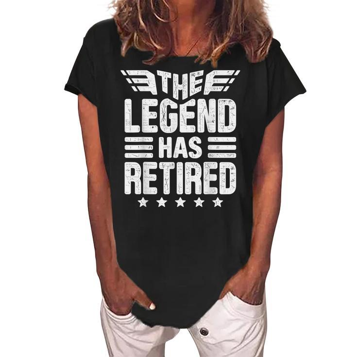 The Legend Has Retired Funny Retirement Men Women Distressed Women's Loosen Crew Neck Short Sleeve T-Shirt