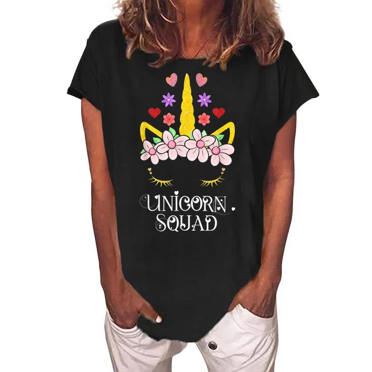Unicorn Squad Cute Floral Outfit For Mom Grandma Ladies Women's Loosen Crew Neck Short Sleeve T-Shirt