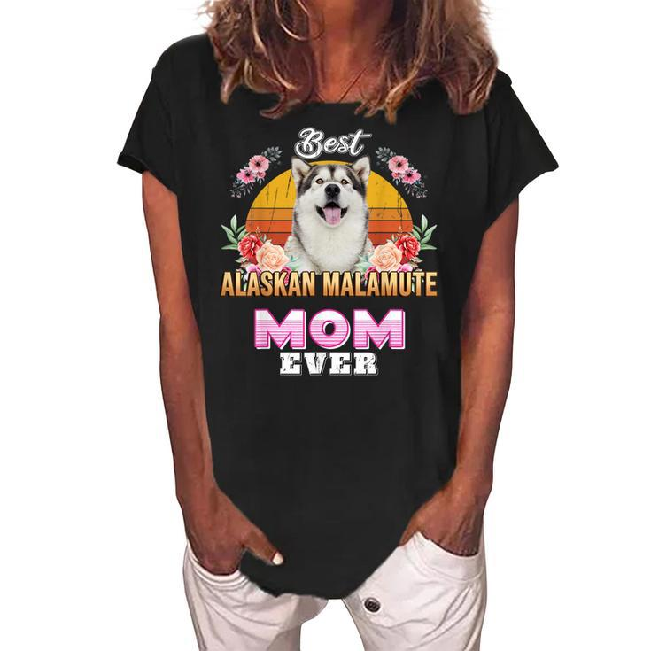 Vintage Best Alaskan Malamute Mom Ever Mothers Day Dog Mom Women's Loosen Crew Neck Short Sleeve T-Shirt