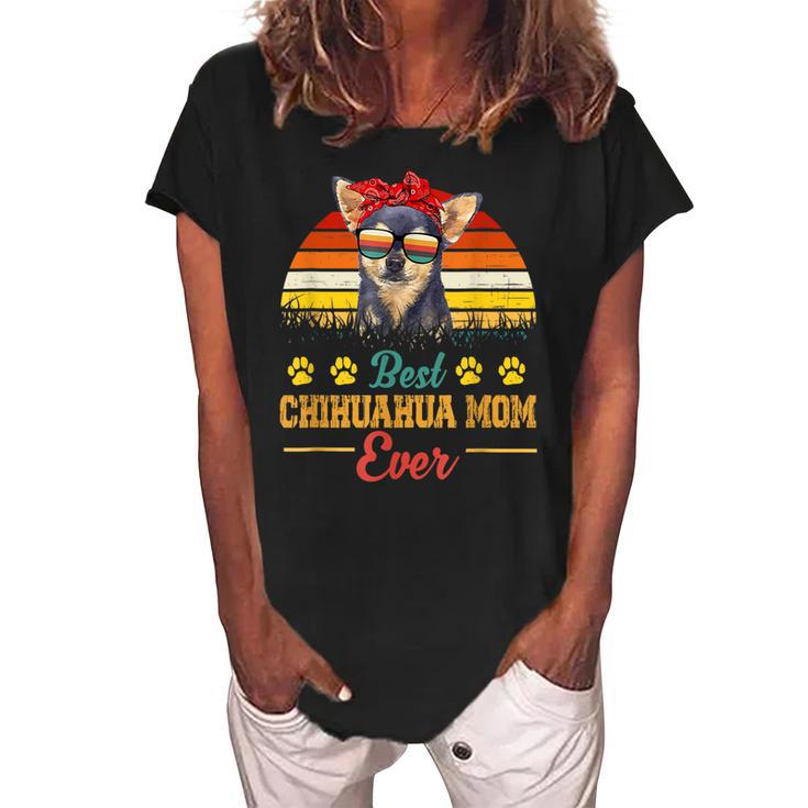 Vintage Best Chihuahua Mom Ever Chihuahua Mama Mothers Day Women's Loosen Crew Neck Short Sleeve T-Shirt