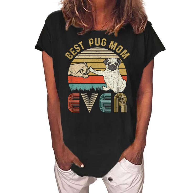 Vintage Best Pug Mom Ever Bump Fit Funny Mom Women's Loosen Crew Neck Short Sleeve T-Shirt