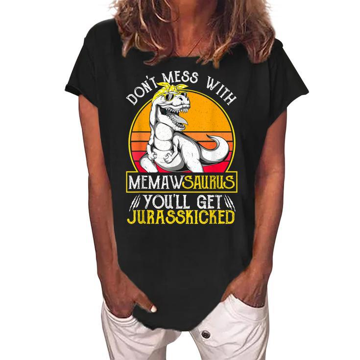 Vintage Jurasskicked Memaw Saurus  Dino Grandma Gift For Womens Women's Loosen Crew Neck Short Sleeve T-Shirt