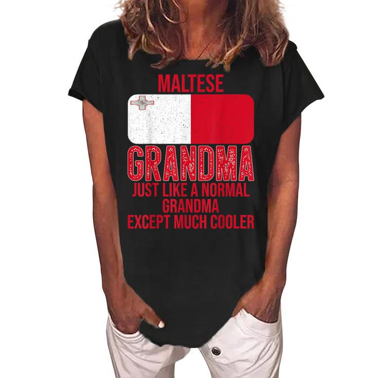Vintage Maltese Grandma Malta Flag For Mothers Day Women's Loosen Crew Neck Short Sleeve T-Shirt