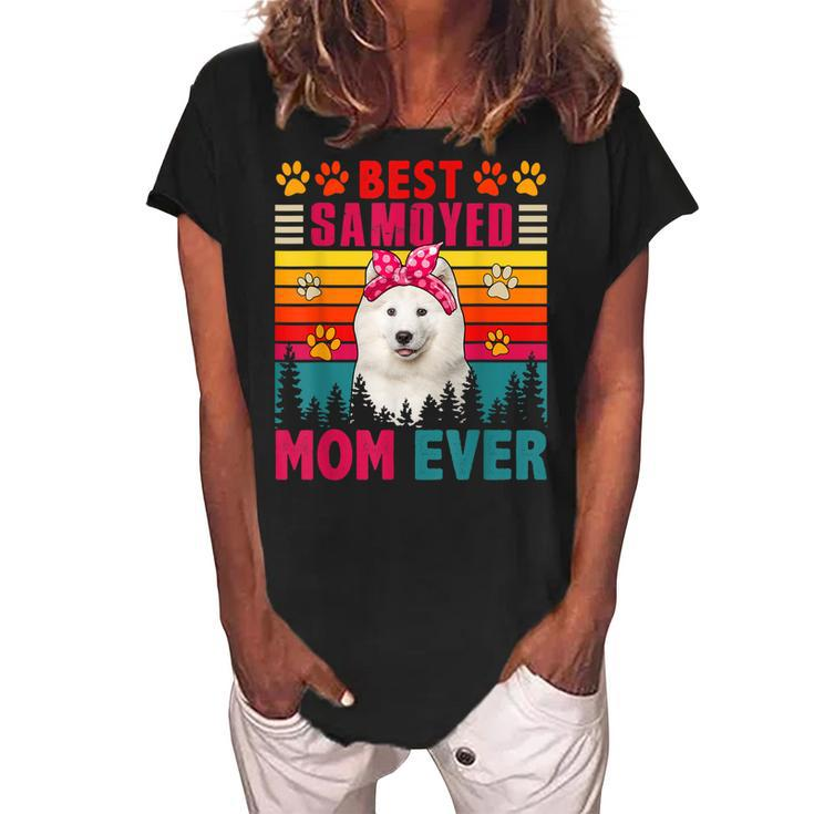 Vintage Retro Best Samoyed Mom Ever Cute Dog Headband Women's Loosen Crew Neck Short Sleeve T-Shirt