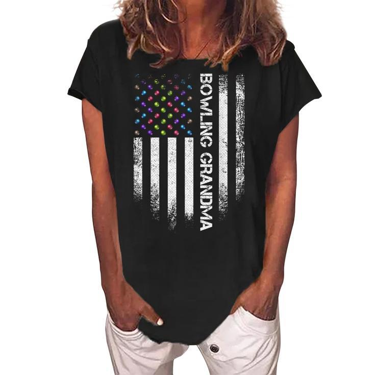 Vintage Usa American Flag Bowling Grandma Bowler Distressed Women's Loosen Crew Neck Short Sleeve T-Shirt