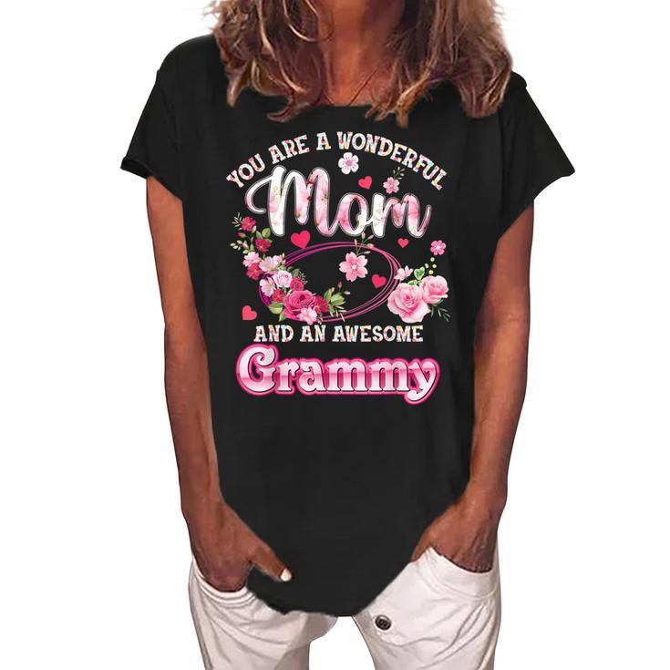 You Are A Wonderful Mom And An Awesome Grammy Rose Mothers Women's Loosen Crew Neck Short Sleeve T-Shirt
